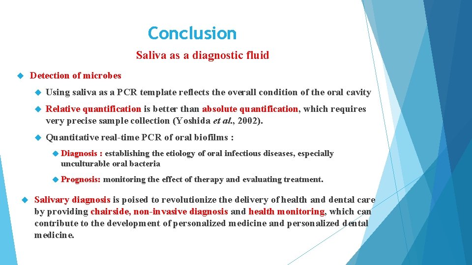 Conclusion Saliva as a diagnostic fluid Detection of microbes Using saliva as a PCR