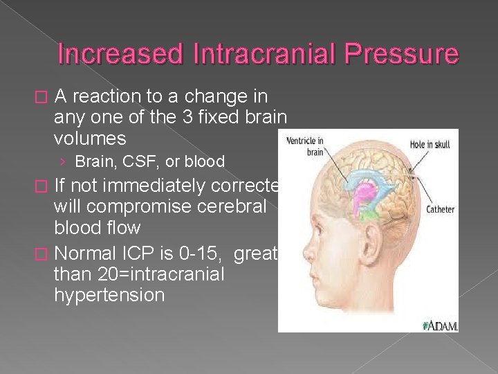 Increased Intracranial Pressure � A reaction to a change in any one of the
