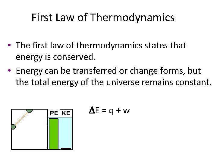 First Law of Thermodynamics • The first law of thermodynamics states that energy is