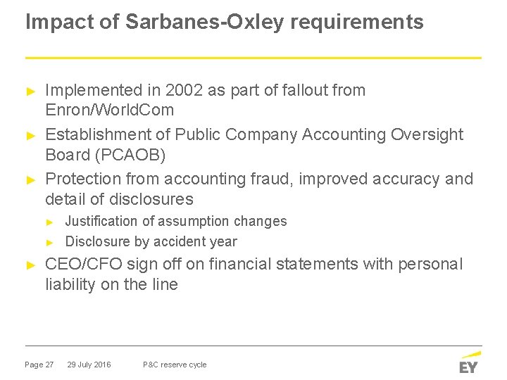 Impact of Sarbanes-Oxley requirements ► ► ► Implemented in 2002 as part of fallout