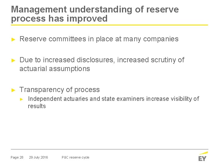 Management understanding of reserve process has improved ► Reserve committees in place at many