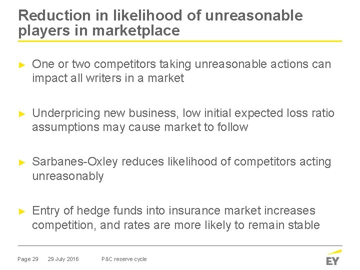 Reduction in likelihood of unreasonable players in marketplace ► One or two competitors taking