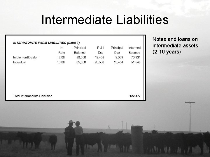 Intermediate Liabilities Notes and loans on intermediate assets (2 -10 years) 