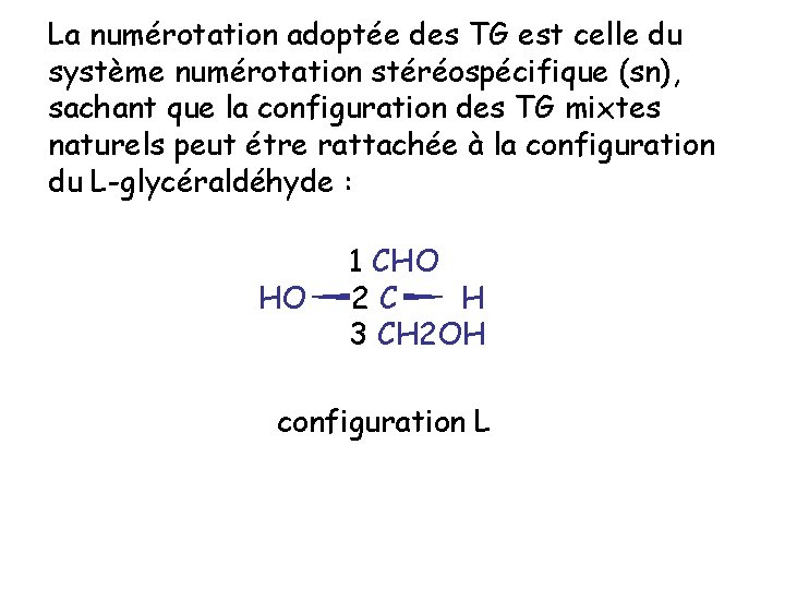 La numérotation adoptée des TG est celle du système numérotation stéréospécifique (sn), sachant que