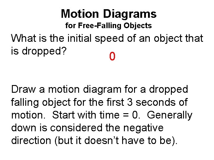Motion Diagrams for Free-Falling Objects What is the initial speed of an object that