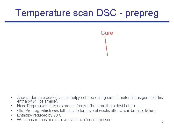 Temperature scan DSC - prepreg Cure • • • Area under cure peak gives