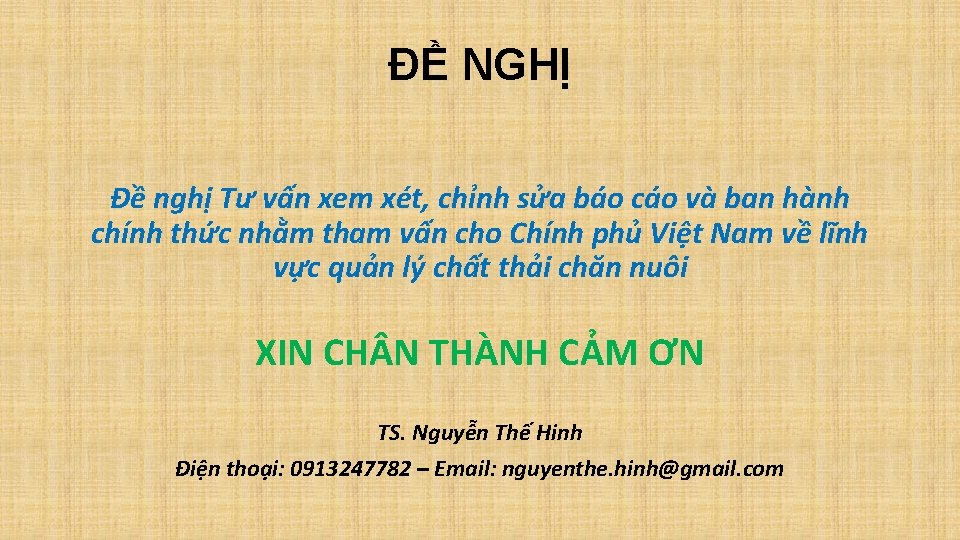 ĐỀ NGHỊ Đề nghị Tư vấn xem xét, chỉnh sửa báo cáo và ban