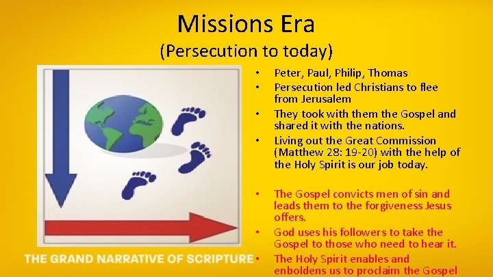 Missions Era (Persecution to today) • • Peter, Paul, Philip, Thomas Persecution led Christians