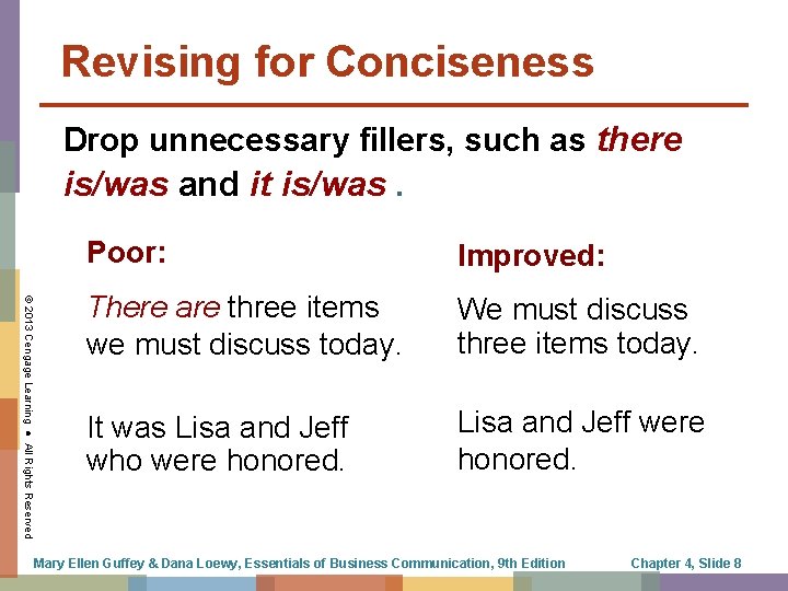 Revising for Conciseness Drop unnecessary fillers, such as there is/was and it is/was. ©