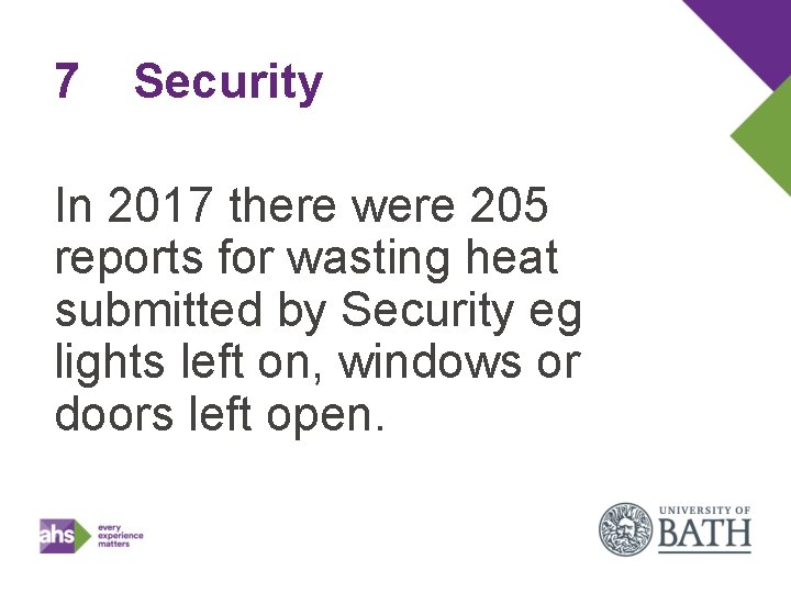 7 Security In 2017 there were 205 reports for wasting heat submitted by Security