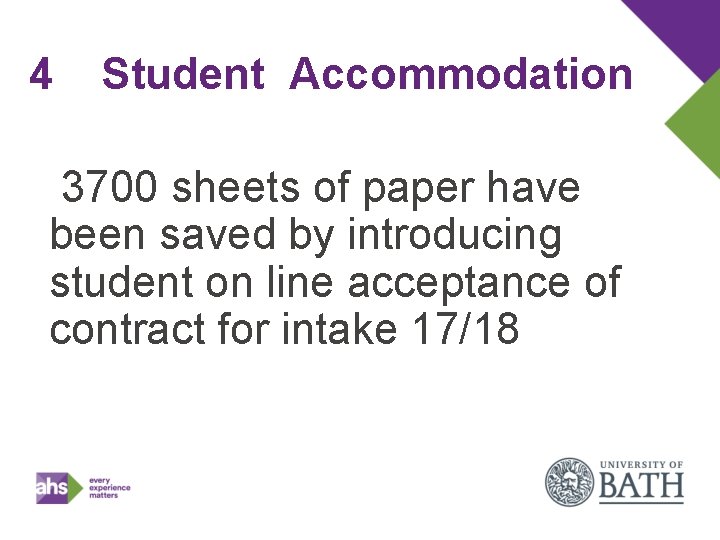 4 Student Accommodation 3700 sheets of paper have been saved by introducing student on