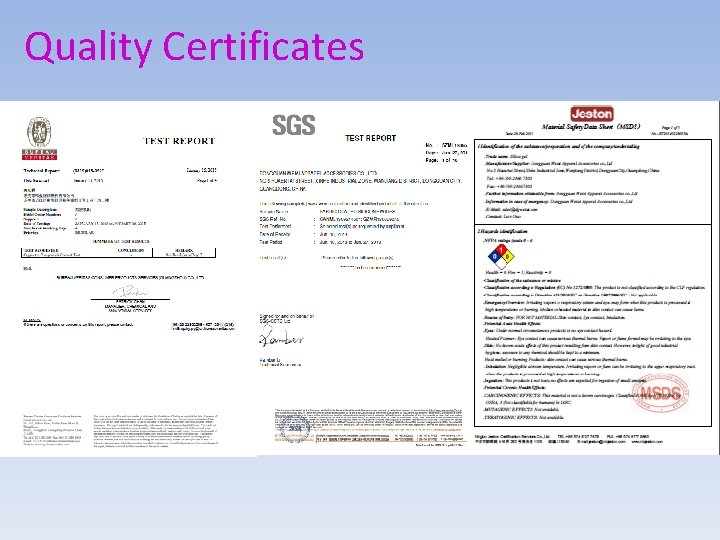 Quality Certificates 