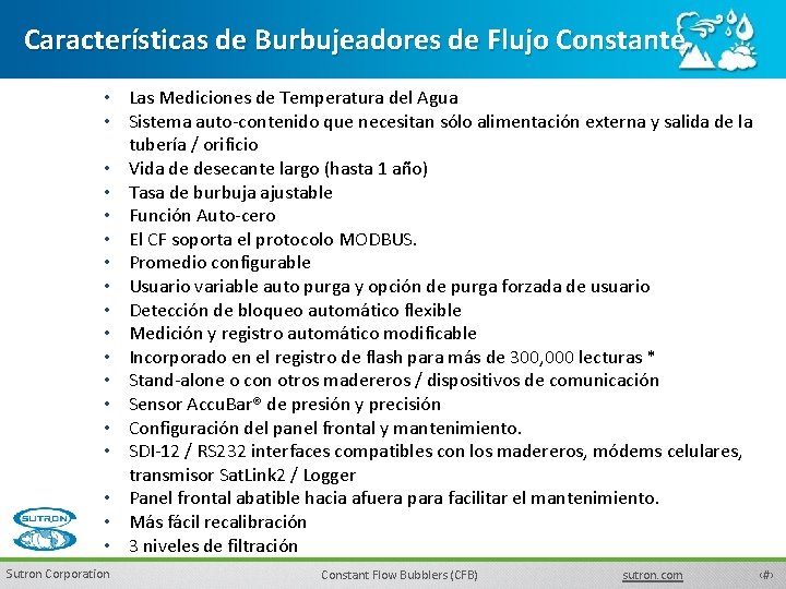 Características de Burbujeadores de Flujo Constante • Las Mediciones de Temperatura del Agua •