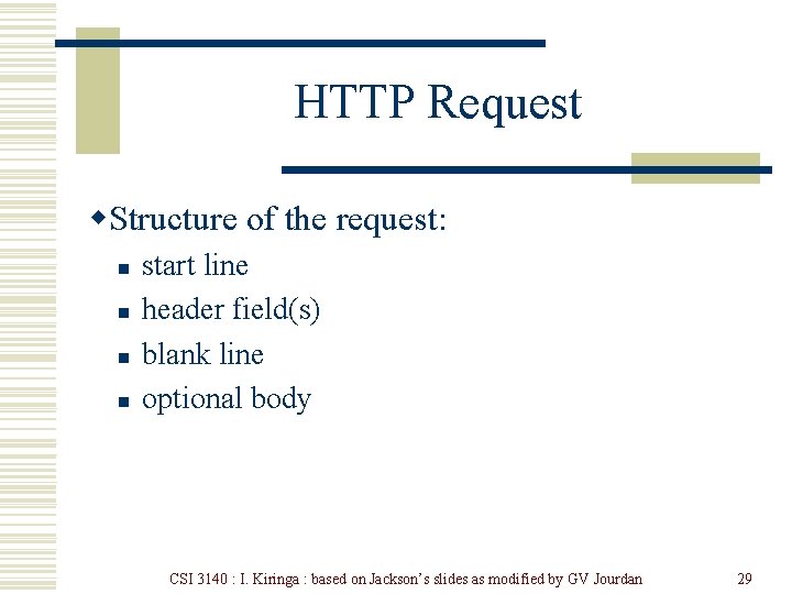 HTTP Request w. Structure of the request: n n start line header field(s) blank