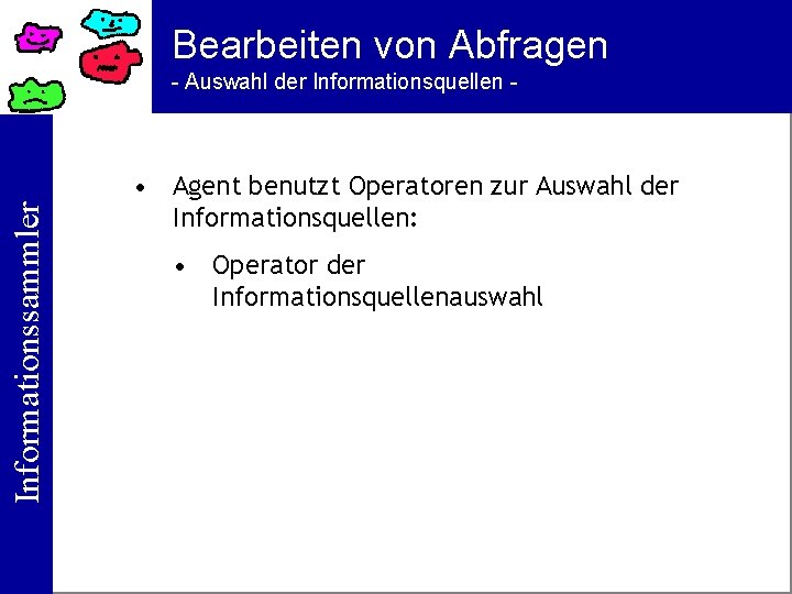 Bearbeiten von Abfragen Informationssammler - Auswahl der Informationsquellen - • Agent benutzt Operatoren zur