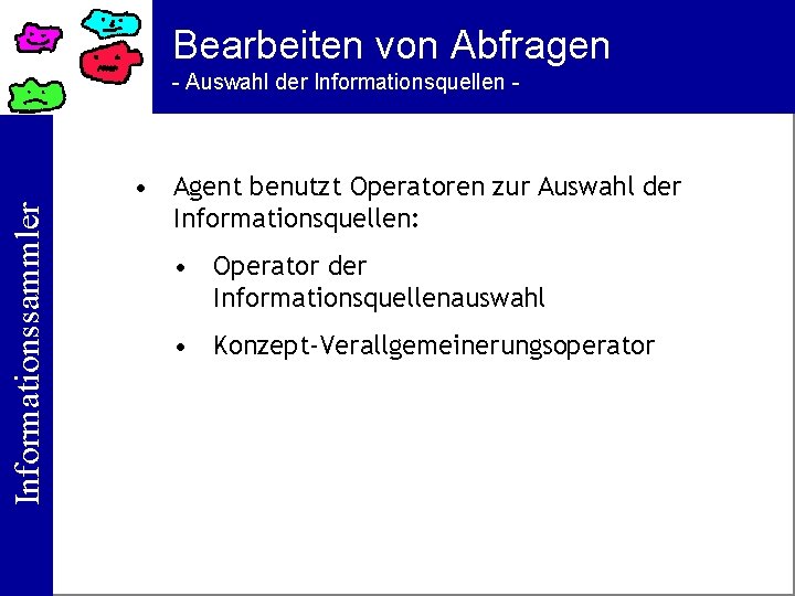 Bearbeiten von Abfragen Informationssammler - Auswahl der Informationsquellen - • Agent benutzt Operatoren zur