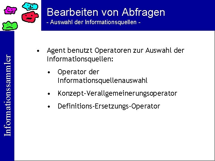 Bearbeiten von Abfragen Informationssammler - Auswahl der Informationsquellen - • Agent benutzt Operatoren zur