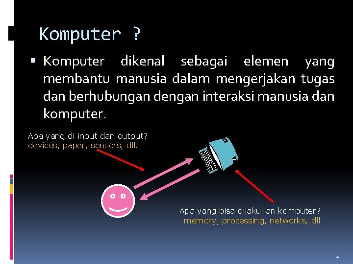 Komputer ? Komputer dikenal sebagai elemen yang membantu manusia dalam mengerjakan tugas dan berhubungan