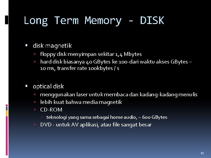 Long Term Memory - DISK disk magnetik floppy disk menyimpan sekitar 1, 4 Mbytes