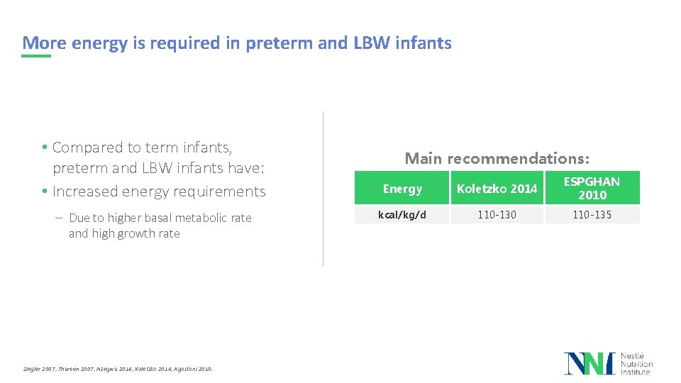 More energy is required in preterm and LBW infants • Compared to term infants,