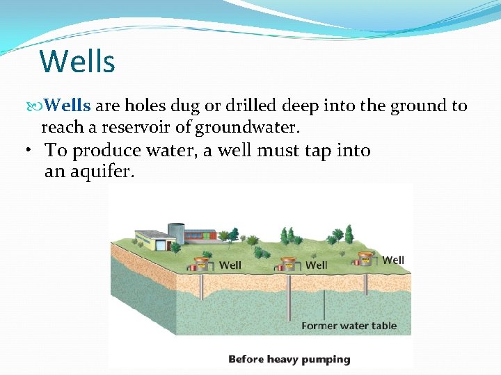 Wells are holes dug or drilled deep into the ground to reach a reservoir