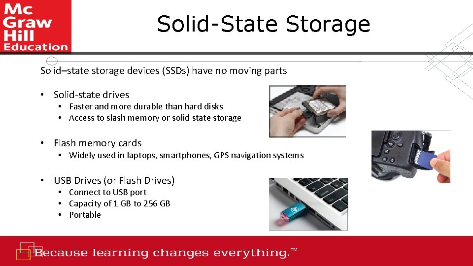 Solid-State Storage Solid–state storage devices (SSDs) have no moving parts • Solid-state drives •
