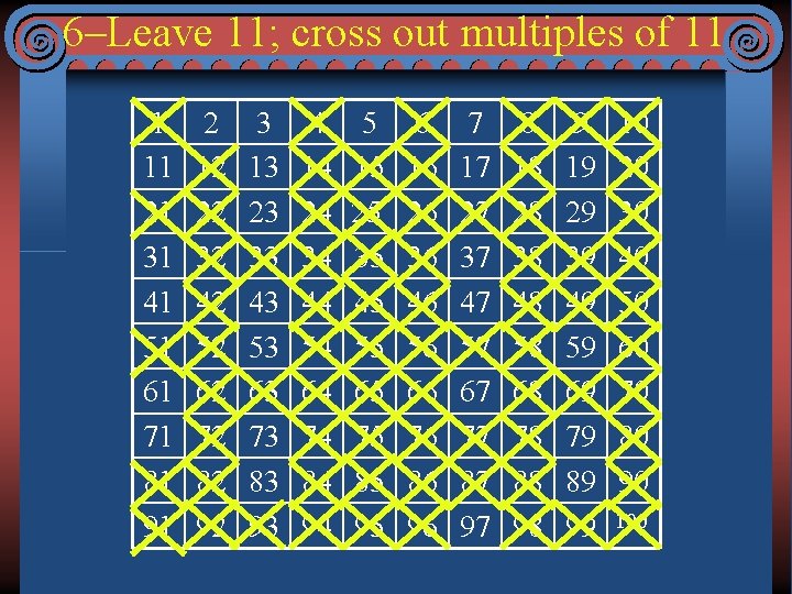 6–Leave 11; cross out multiples of 11 1 11 21 31 41 51 61