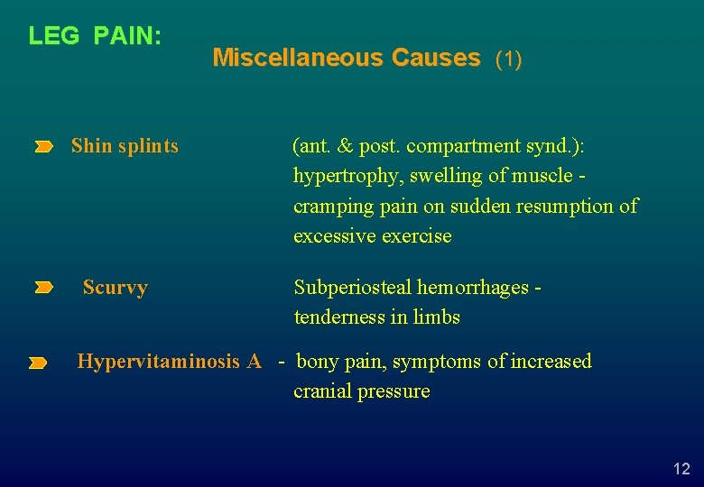 LEG PAIN: PAIN Shin splints Scurvy Miscellaneous Causes (1) (ant. & post. compartment synd.