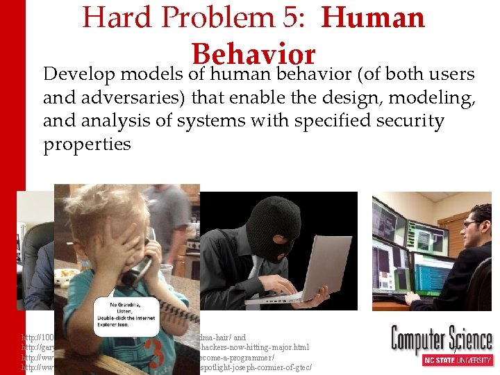 Hard Problem 5: Human Behavior Develop models of human behavior (of both users and