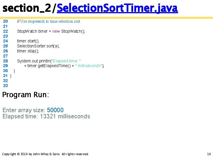 section_2/Selection. Sort. Timer. java 20 21 22 23 24 25 26 27 28 29