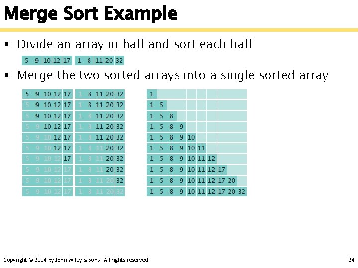 Merge Sort Example § Divide an array in half and sort each half §