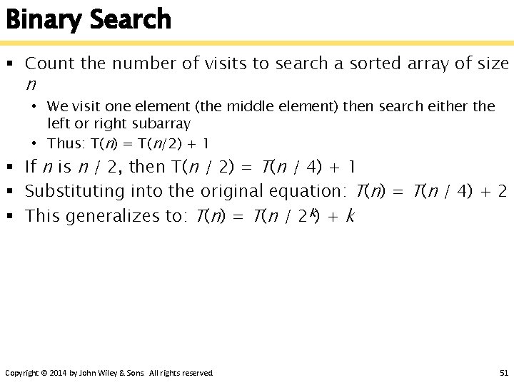 Binary Search § Count the number of visits to search a sorted array of