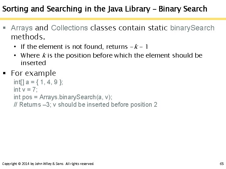 Sorting and Searching in the Java Library – Binary Search § Arrays and Collections