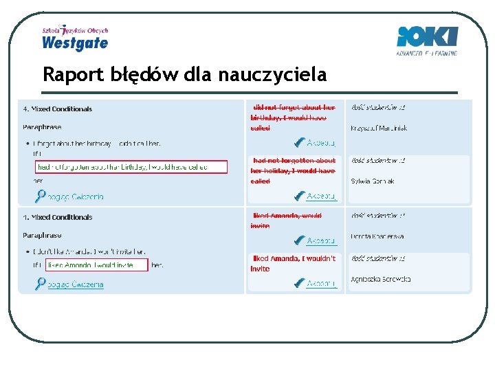 Raport błędów dla nauczyciela 