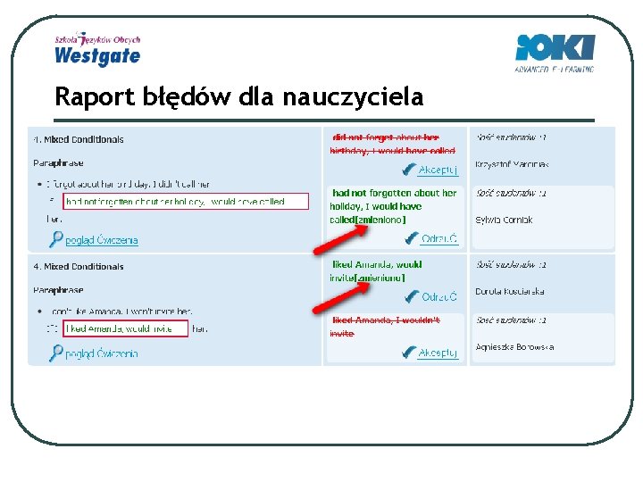 Raport błędów dla nauczyciela 