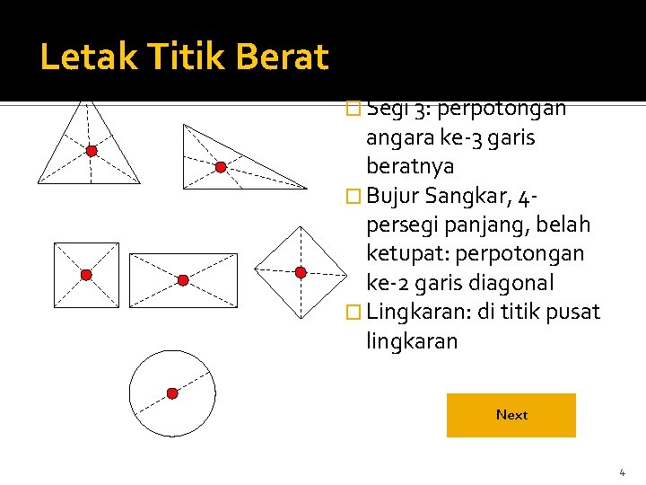 Letak Titik Berat � Segi 3: perpotongan angara ke-3 garis beratnya � Bujur Sangkar,