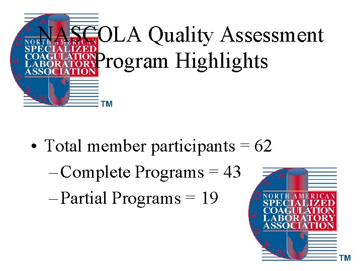 NASCOLA Quality Assessment Program Highlights • Total member participants = 62 – Complete Programs