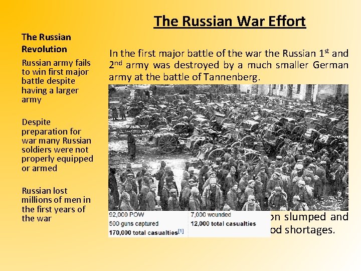 The Russian War Effort The Russian Revolution Russian army fails to win first major