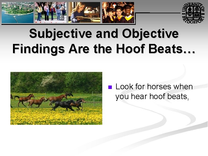 Subjective and Objective Findings Are the Hoof Beats… n Look for horses when you