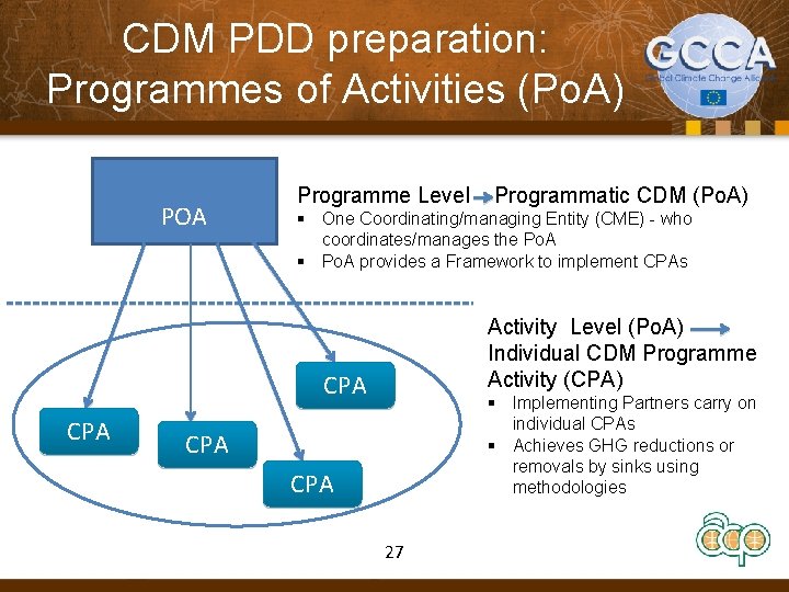 CDM PDD preparation: Programmes of Activities (Po. A) POA Programme Level § One Coordinating/managing