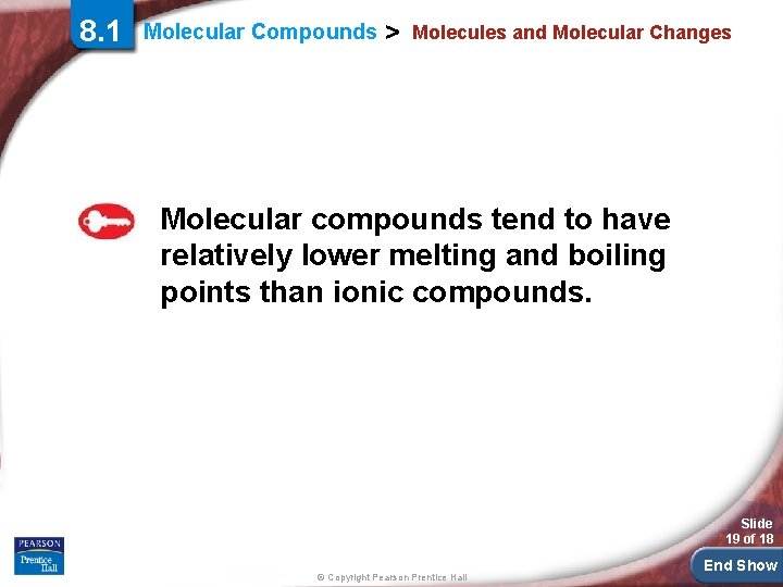 8. 1 Molecular Compounds > Molecules and Molecular Changes Molecular compounds tend to have