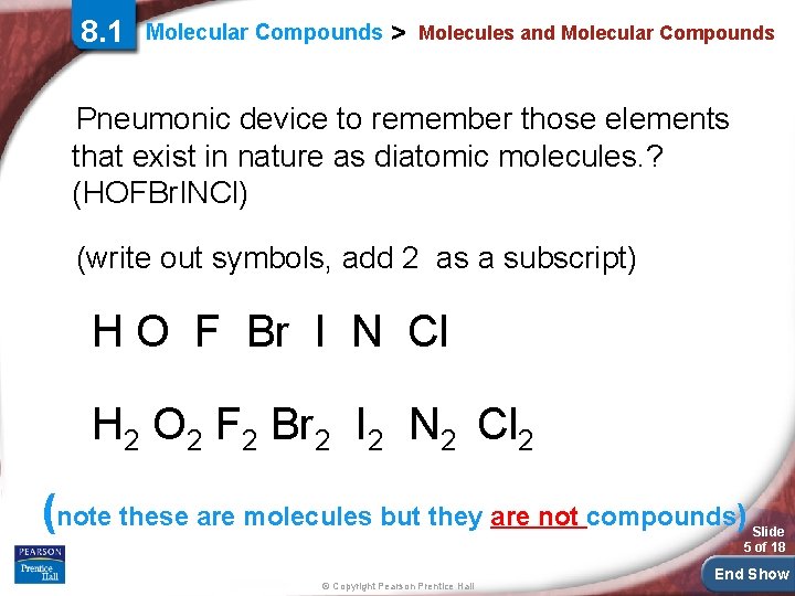 8. 1 Molecular Compounds > Molecules and Molecular Compounds Pneumonic device to remember those