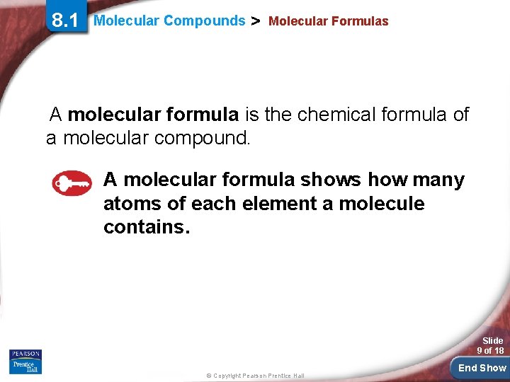8. 1 Molecular Compounds > Molecular Formulas A molecular formula is the chemical formula