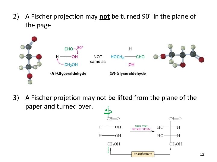 2) A Fischer projection may not be turned 90° in the plane of the