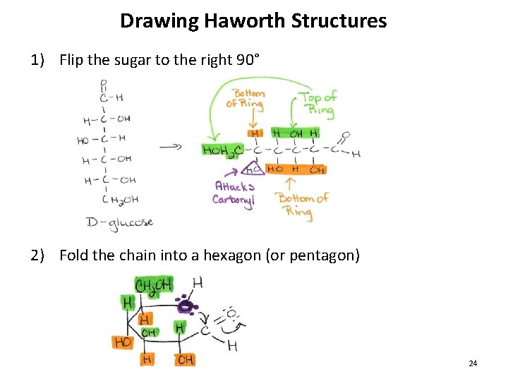 Drawing Haworth Structures 1) Flip the sugar to the right 90° 2) Fold the