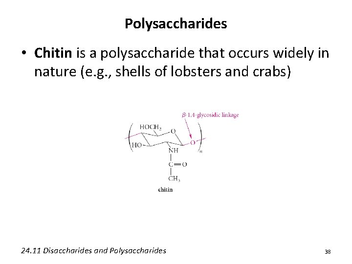 Polysaccharides • Chitin is a polysaccharide that occurs widely in nature (e. g. ,