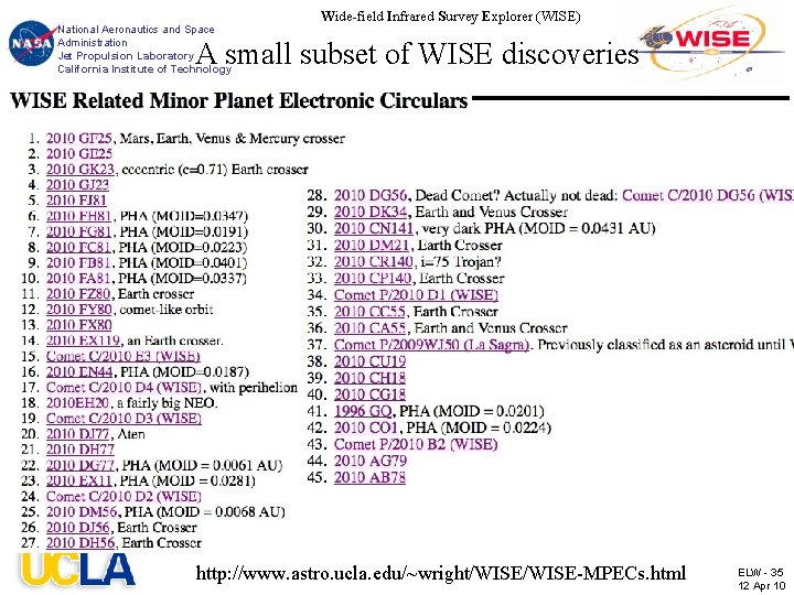 National Aeronautics and Space Administration Jet Propulsion Laboratory California Institute of Technology Wide-field Infrared