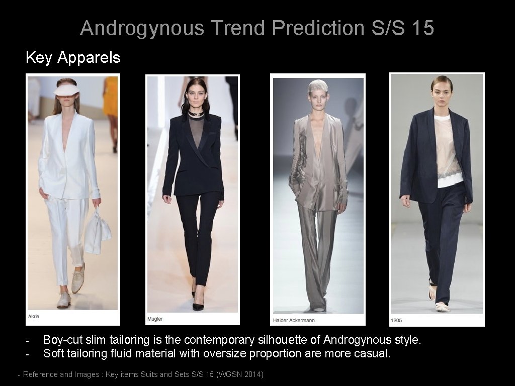 Androgynous Trend Prediction S/S 15 Key Apparels - Boy-cut slim tailoring is the contemporary