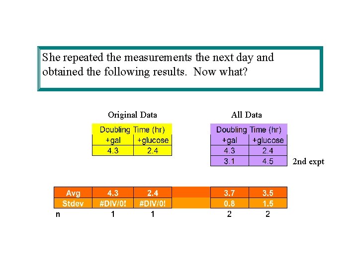 She repeated the measurements the next day and obtained the following results. Now what? She repeated the measurements the next day and obtained the following results. Now what?