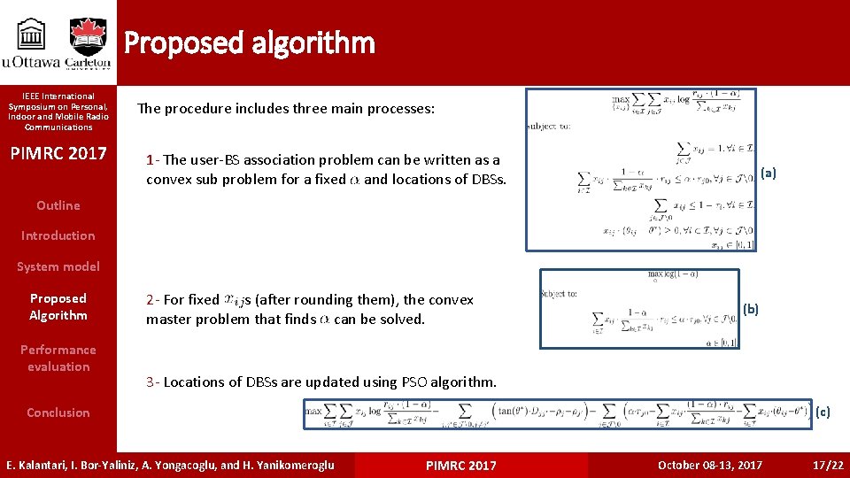 Proposed algorithm IEEE International Symposium on Personal, Indoor and Mobile Radio Communications PIMRC 2017